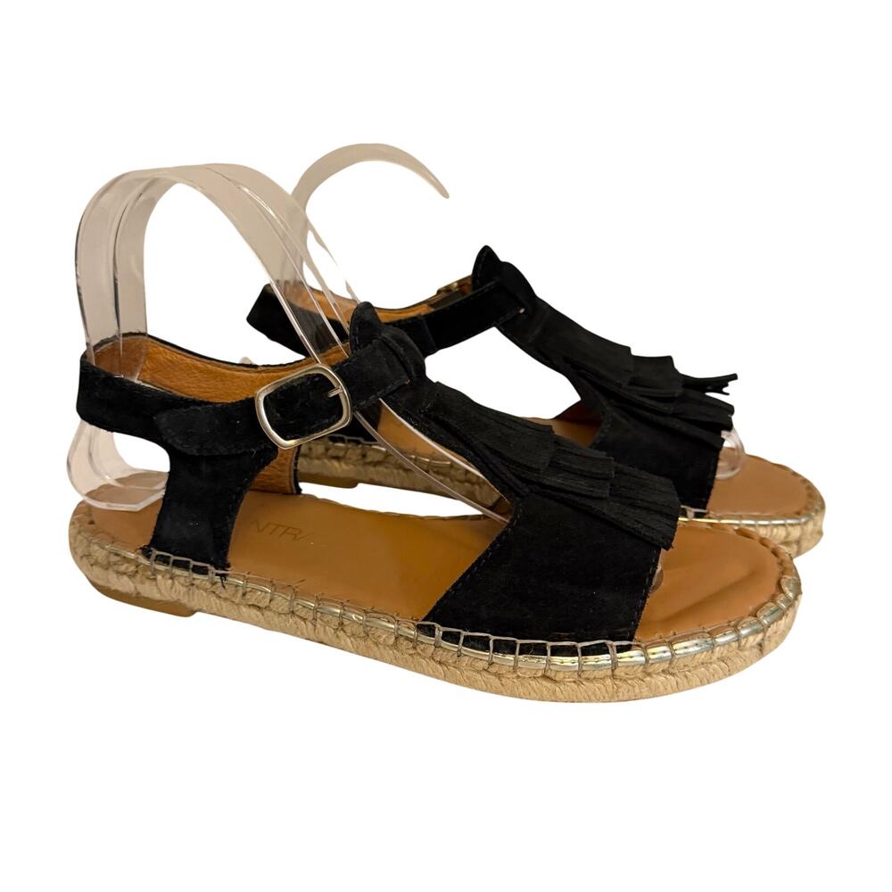 275 Central Fringed Espadrille Sandals 38 7.5/8 Black Brown Boho Summer Casual
